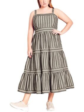 Refinity Sleeveless Striped Tiered Midi Dress Linen Cotton Women’s Size XXL